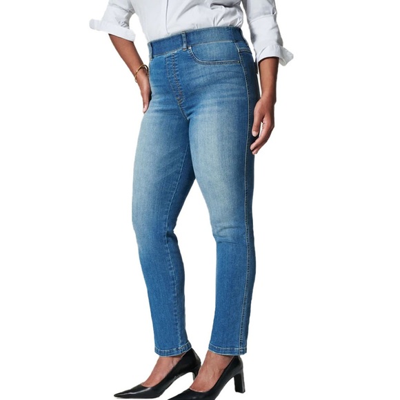 Spanx Ankle Straight Leg Jeans Vintage Indigo Pull On Large D2 - Picture 1 of 9